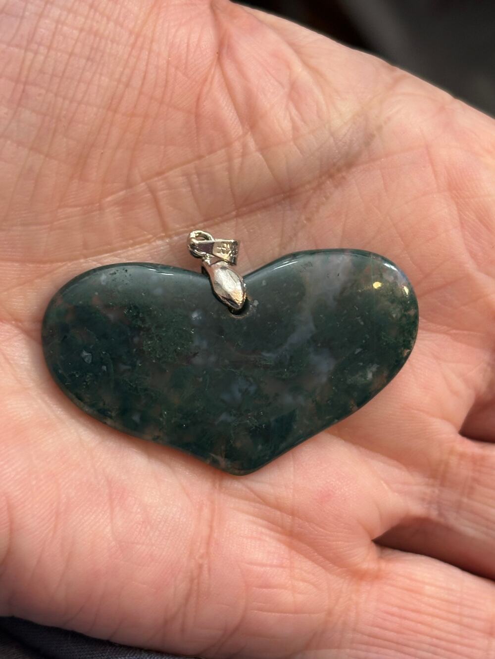 Large Moss Agate Heart Pendant with 18K Gold-Filled Bail